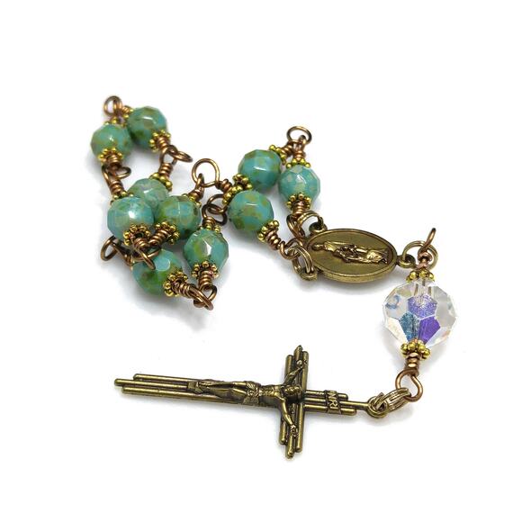 Holy Family One Decade Rosary, Bronze Crucifix, Crystal Beads - Picture 8 of 10